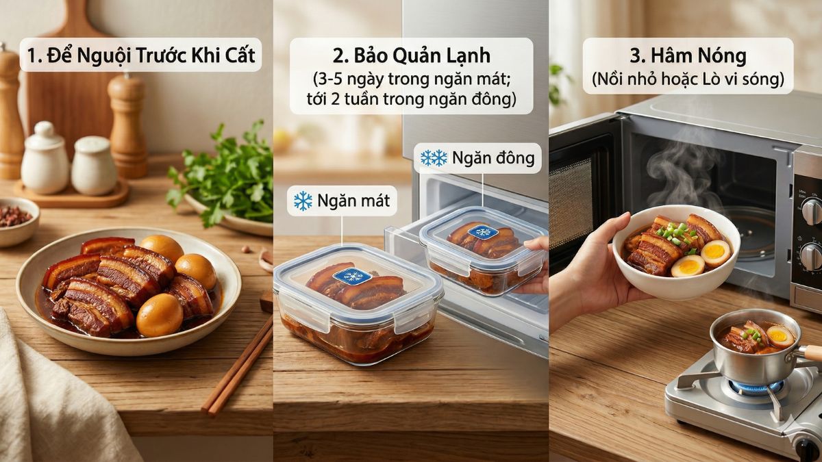 Cách bảo quản và hâm lại thịt kho vẫn ngon như mới