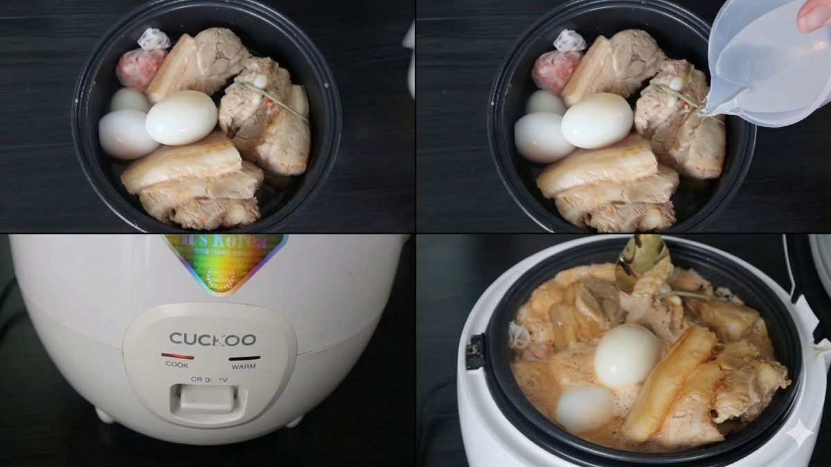 Tiến hành nấu bằng nồi cơm điện