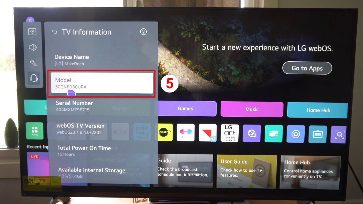 Kiểm tra model tivi LG trong phần cài đặt