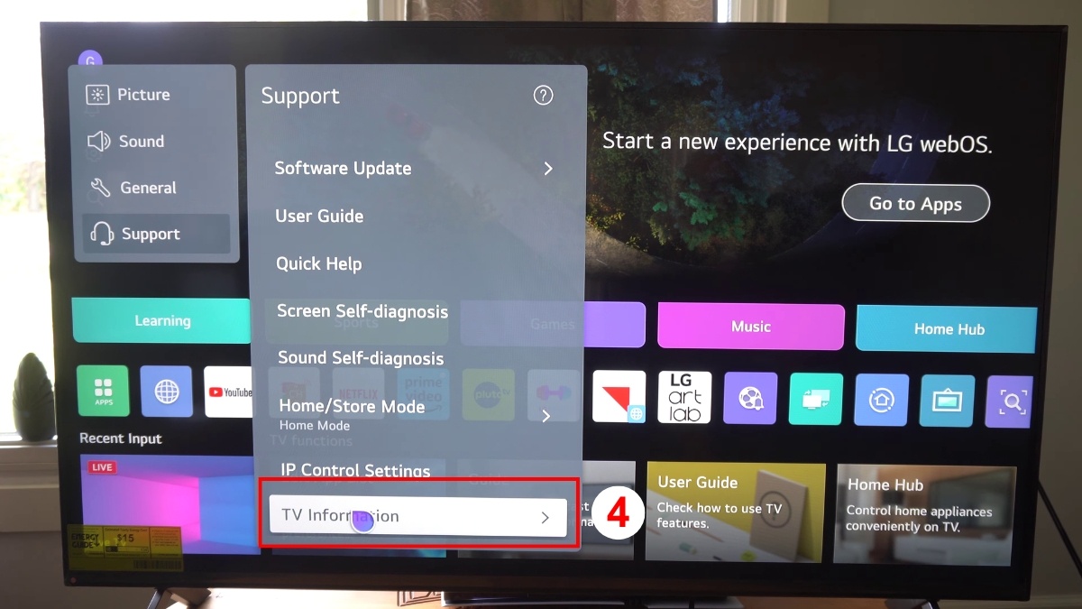 Kiểm tra model tivi LG trong phần cài đặt