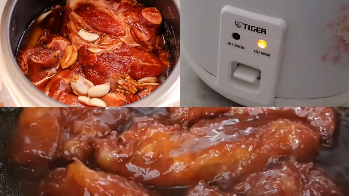 Tiến hành nấu thịt xá xíu bằng nồi cơm điện