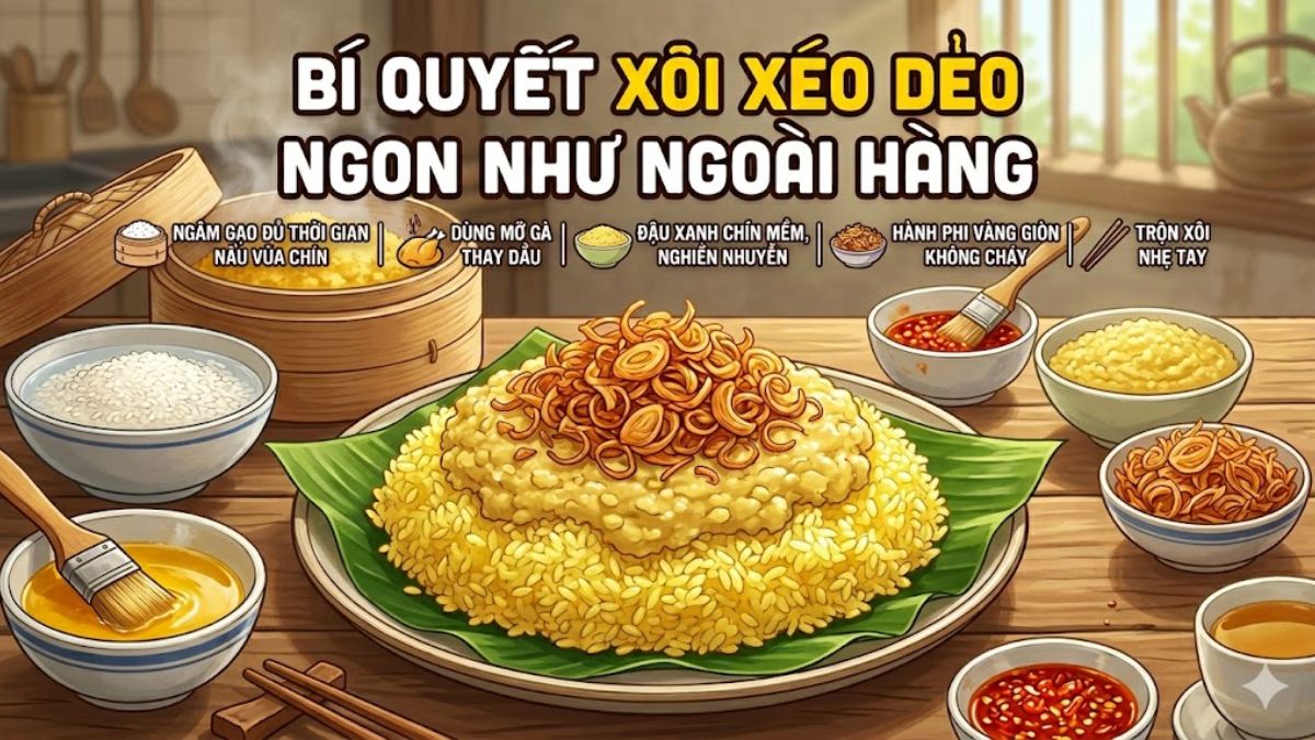 Bí quyết giúp xôi xéo dẻo ngon như ngoài hàng