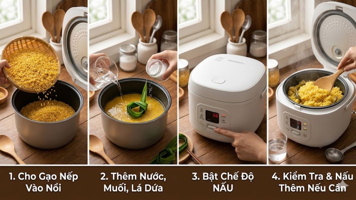 Nấu xôi xéo bằng nồi cơm điện