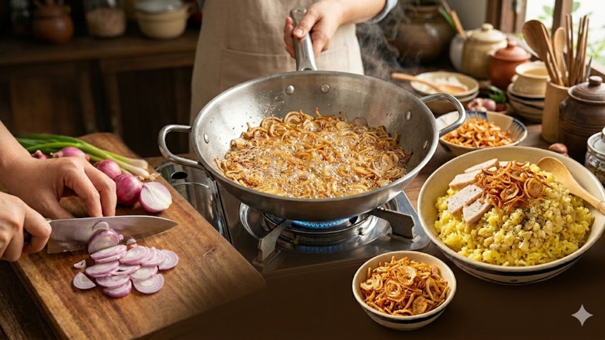 Phi hành vàng giòn cho món xôi xéo