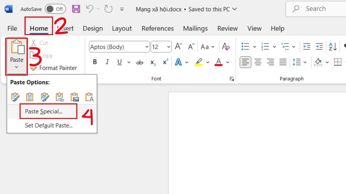Dùng tính năng Paste Special để link dữ liệu từ Excel sang Word