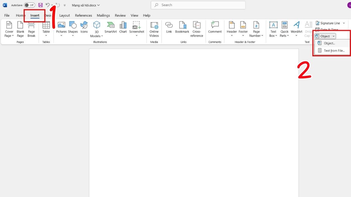 Sử dụng Insert Object
