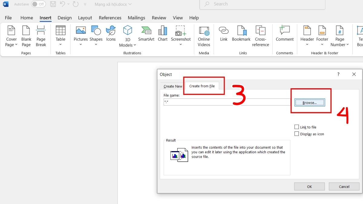 Sử dụng Insert Object