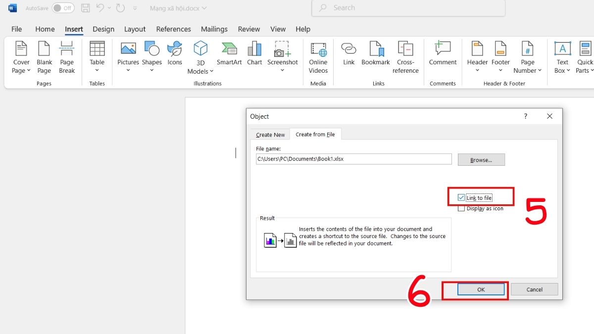Sử dụng Insert Object