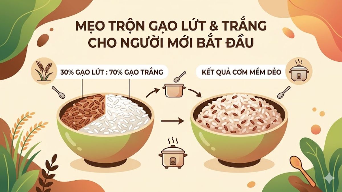 Trộn gạo lứt với gạo trắng giúp dễ ăn hơn