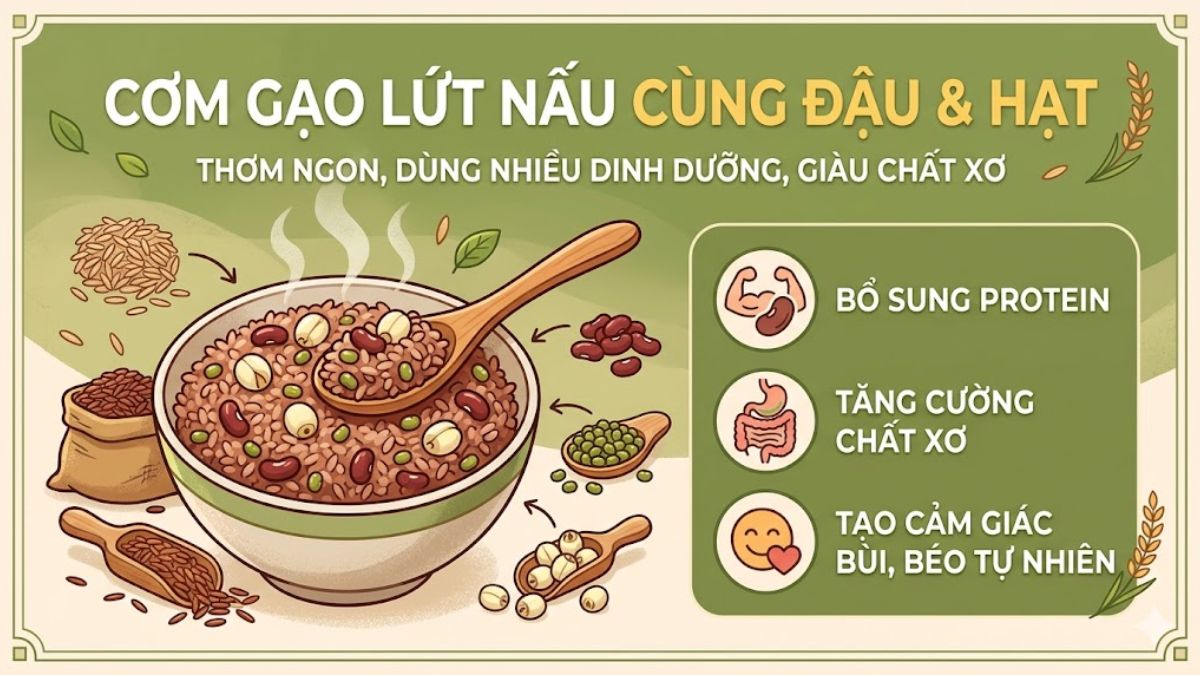 Nấu gạo lứt chung với đậu, hạt