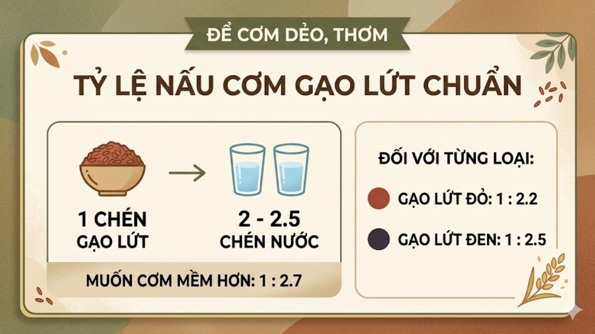 Tỷ lệ nấu cơm gạo lứt chuẩn để cơm dẻo, thơm