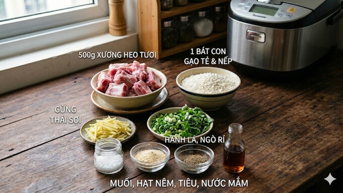 Nguyên liệu cần chuẩn bị để nấu cháo xương heo
