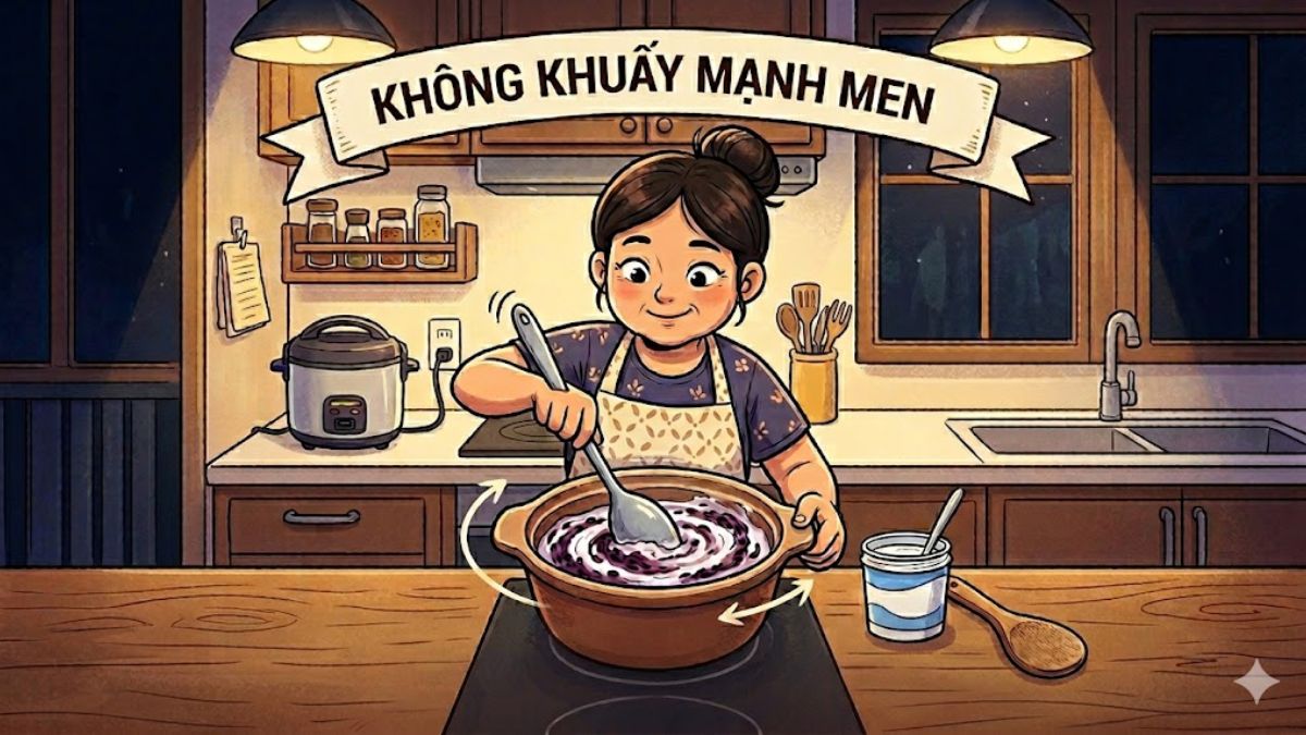 Không khuấy mạnh sữa chua sau khi cho men
