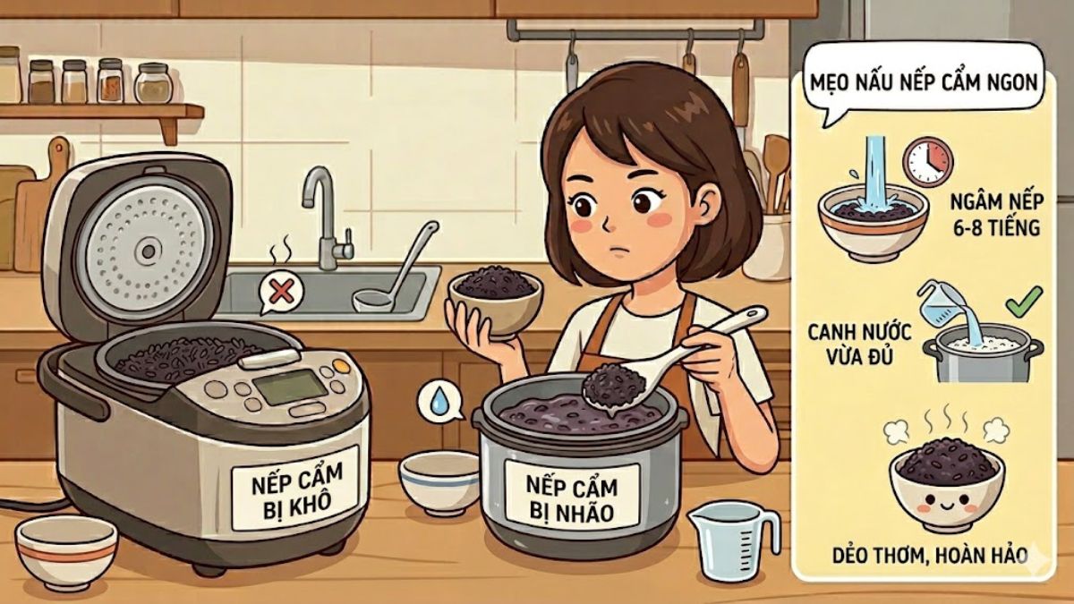 Nếp cẩm bị khô hoặc nhão