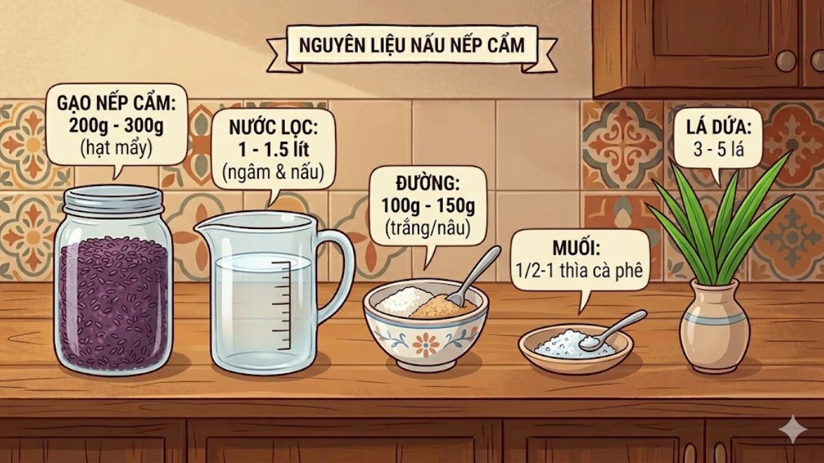 Các nguyên liệu để làm nếp cẩm