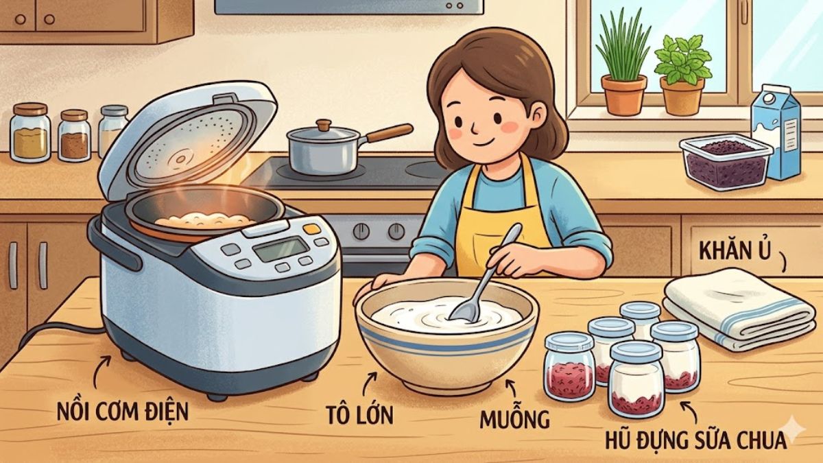 Dụng cụ cần có để làm món sữa chua