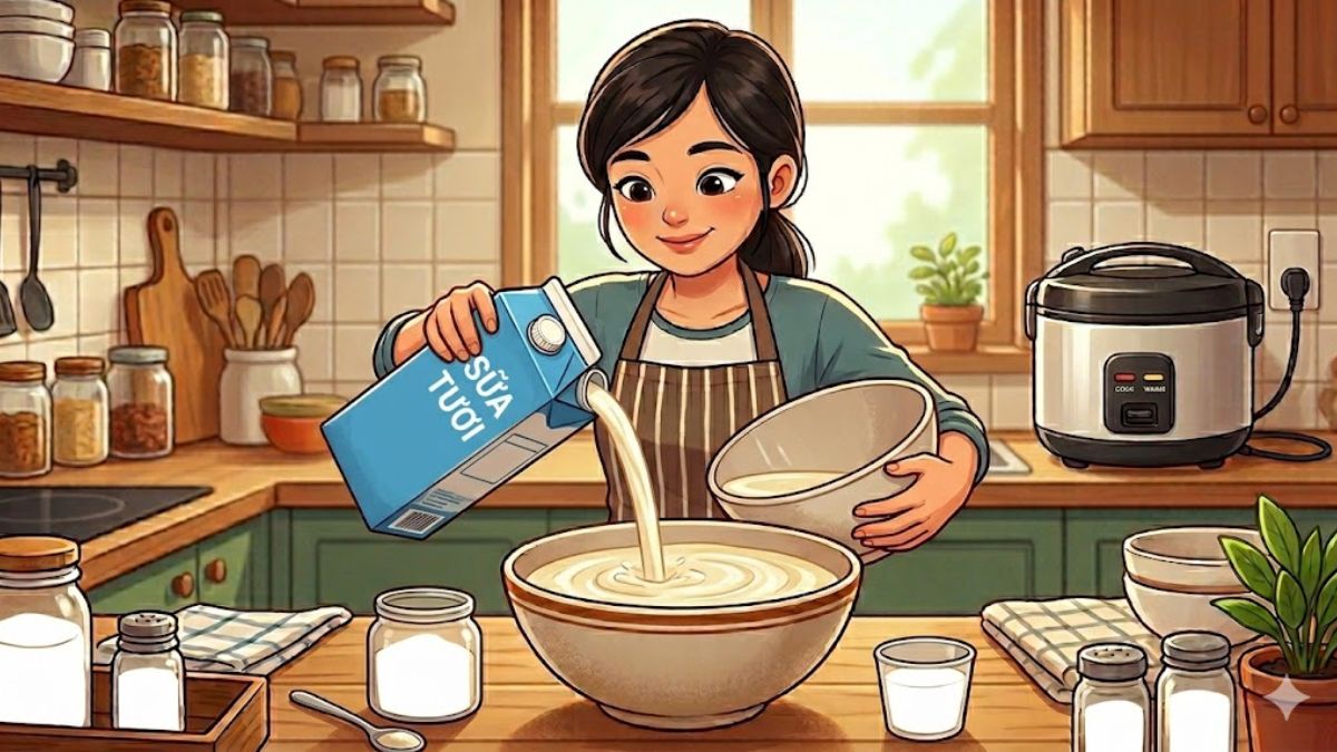 Thêm sữa tươi và điều chỉnh nhiệt độ khi làm sữa chua