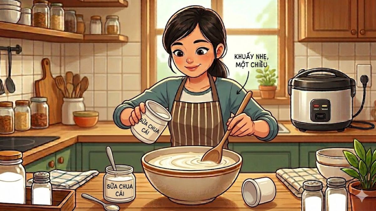 Cho sữa chua cái (men) vào nồi