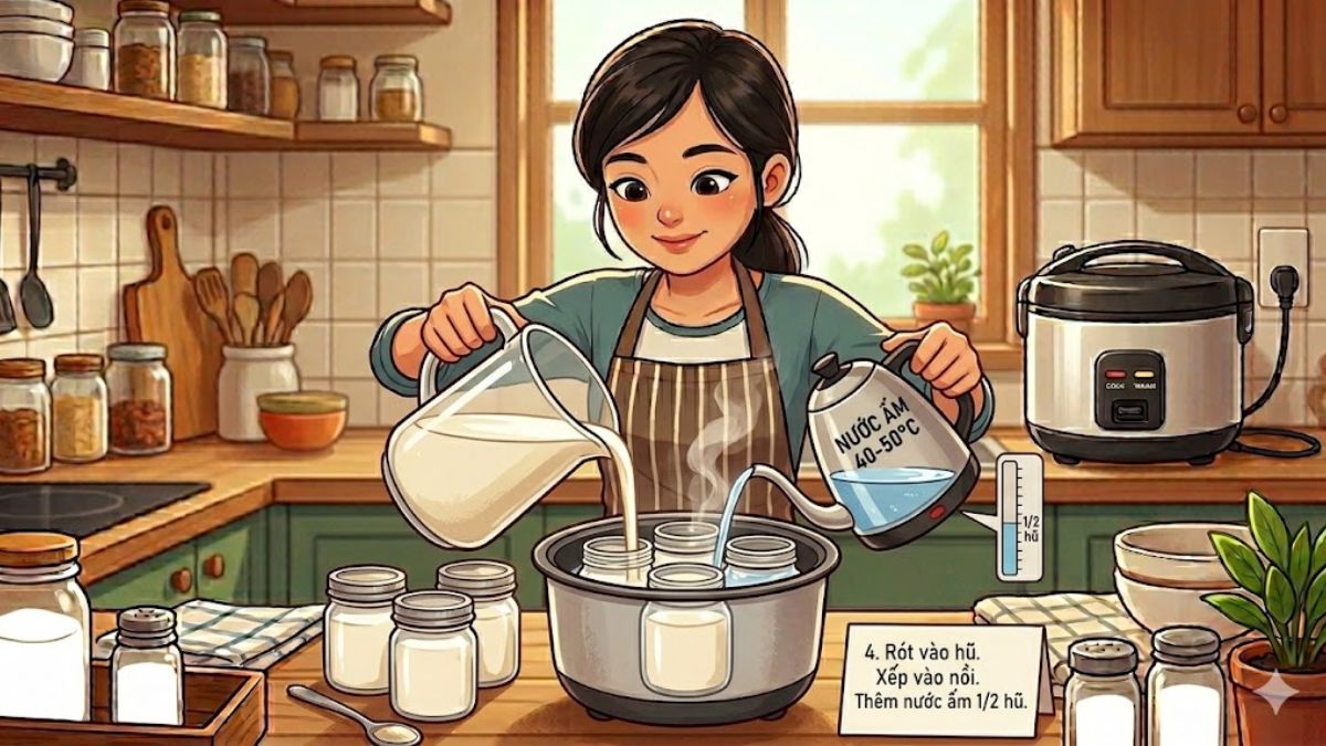 Rót vào hũ và chuẩn bị ủ