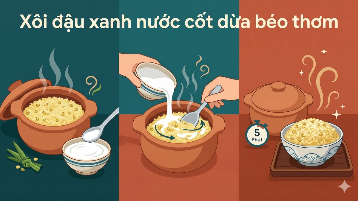 Xôi đậu xanh nước cốt dừa béo thơm