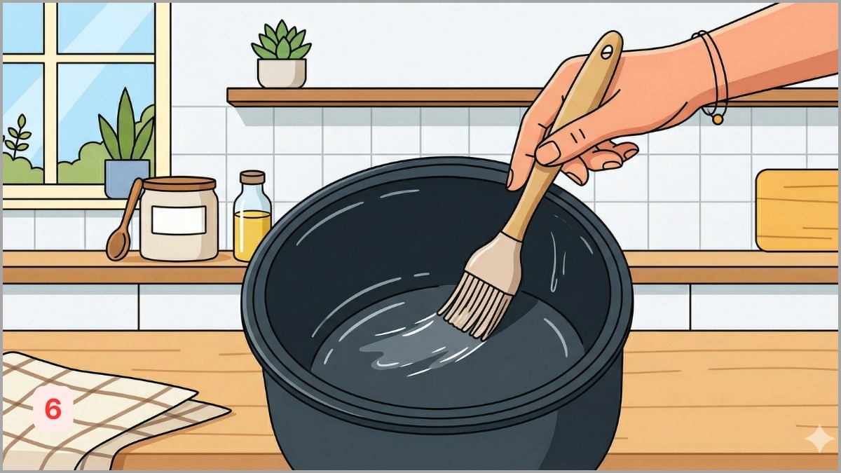 Thêm chút muối tinh và chống dính nồi cơm điện bằng dầu ăn
