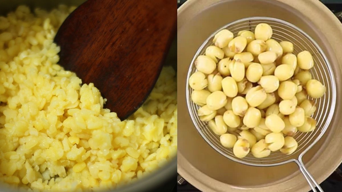 Sơ chế đậu và hạt sen khi nấu xôi cốm từ cốm tươi