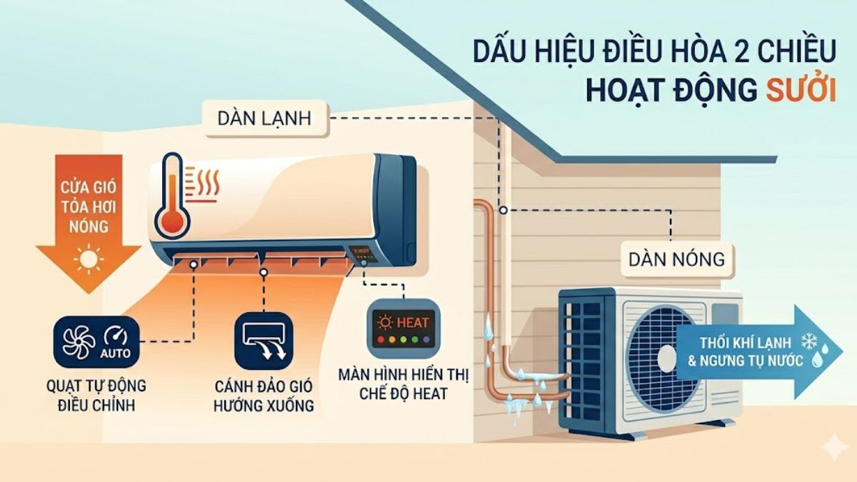 Dấu hiệu nhận biết điều hòa 2 chiều khi đang hoạt động