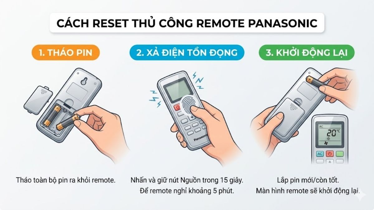 Tháo pin để reset điều khiển điều hòa Panasonic thủ công