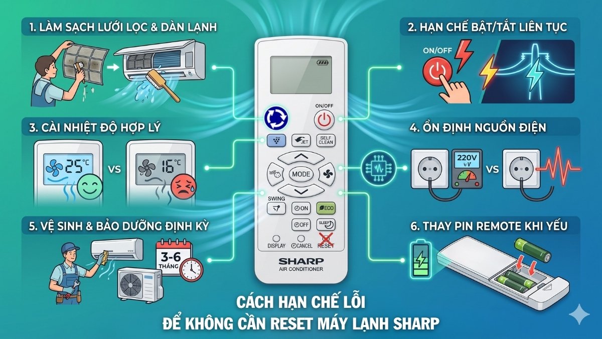 Cách hạn chế lỗi để không cần reset máy lạnh Sharp