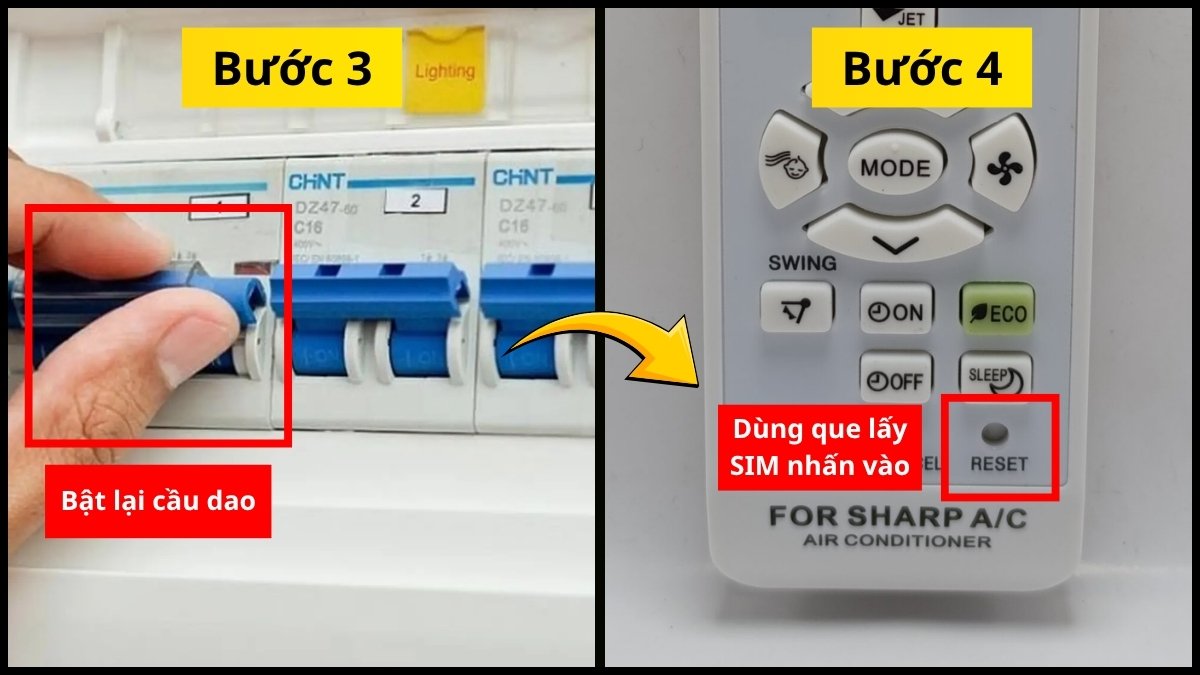 Sử dụng remote/điều khiển để reset máy lạnh Sharp
