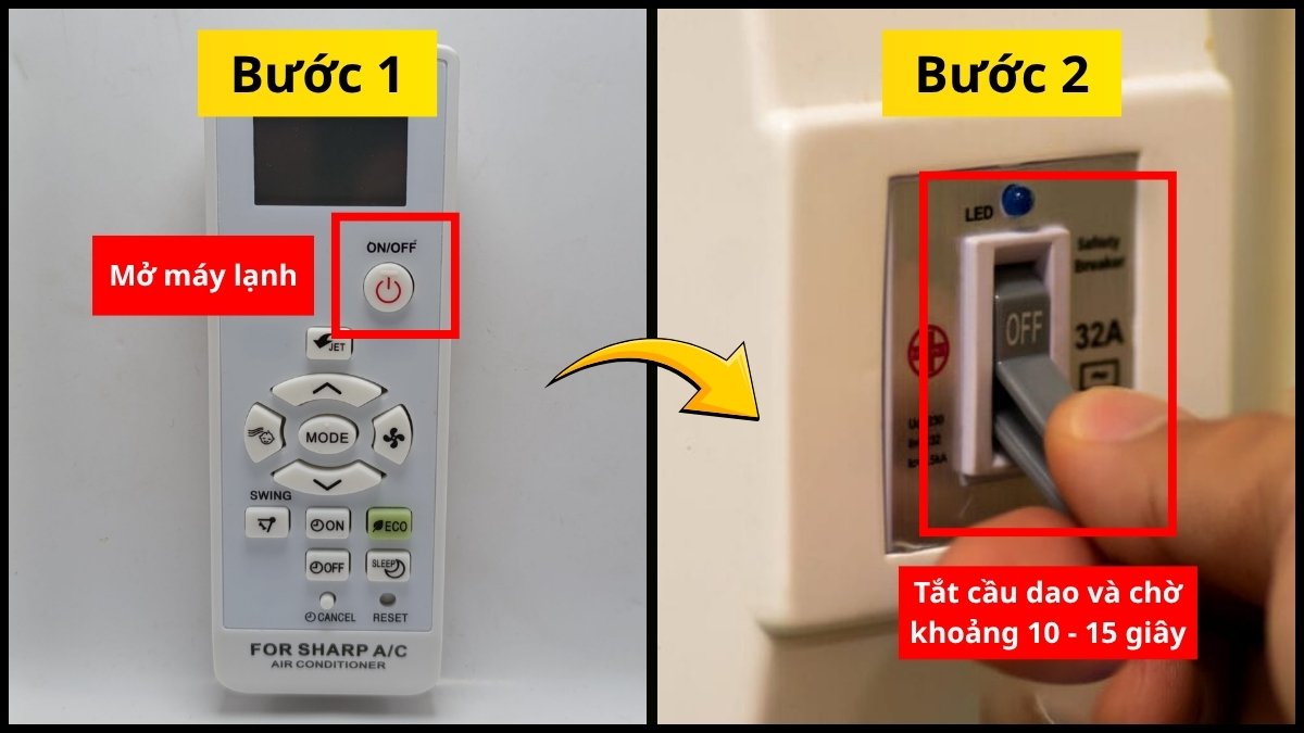 Ngắt nguồn điện kết nối trực tiếp để reset điều hòa Sharp