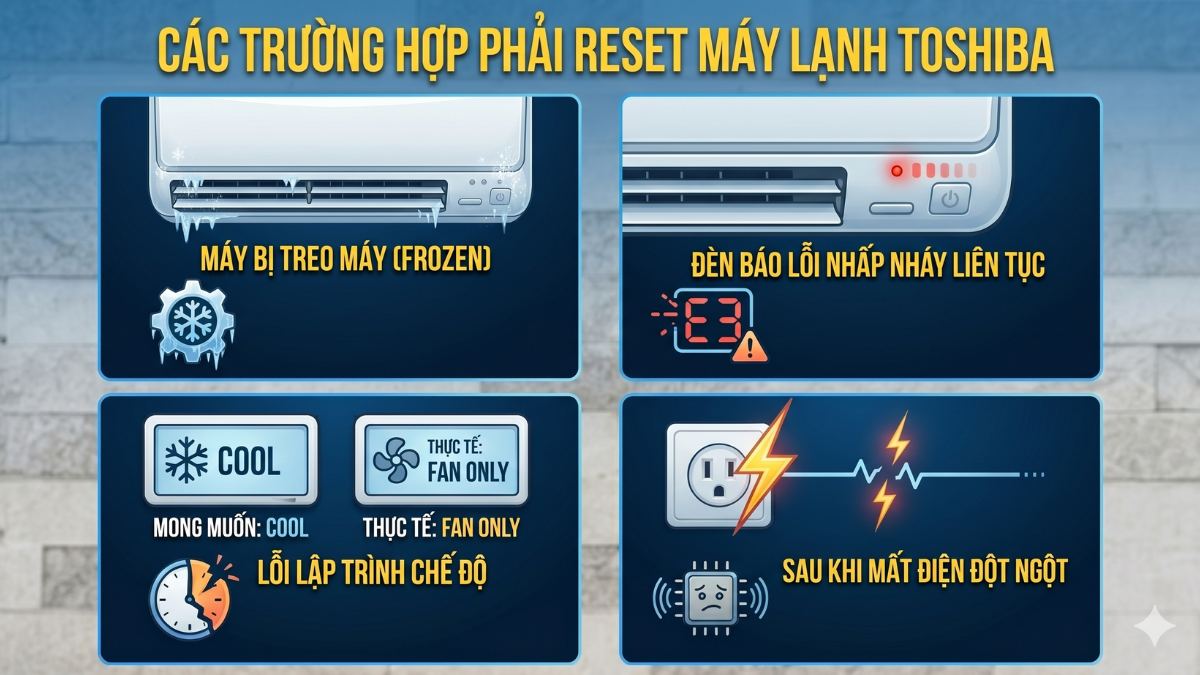 Một số sự cố nên reset với máy lạnh Toshiba