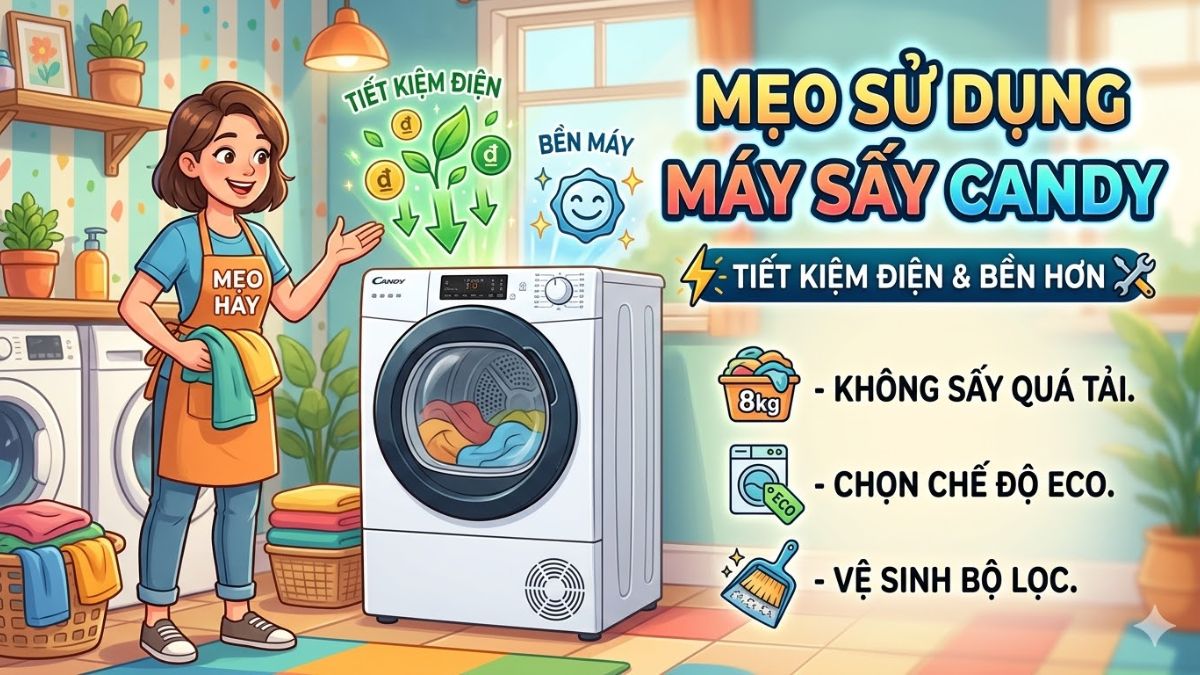Mẹo sử dụng máy sấy Candy tiết kiệm điện và bền máy