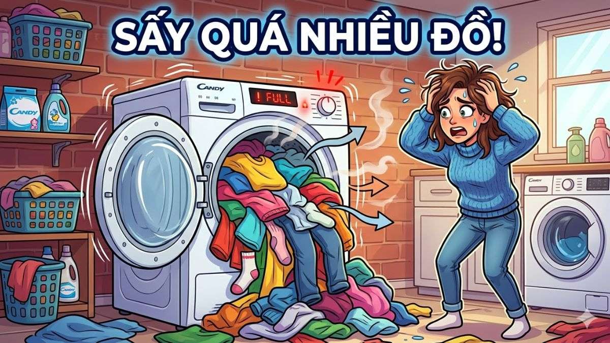 Sấy quá nhiều đồ trong 1 lần là sai lầm thường gặp khi sử dụng máy sấy Candy