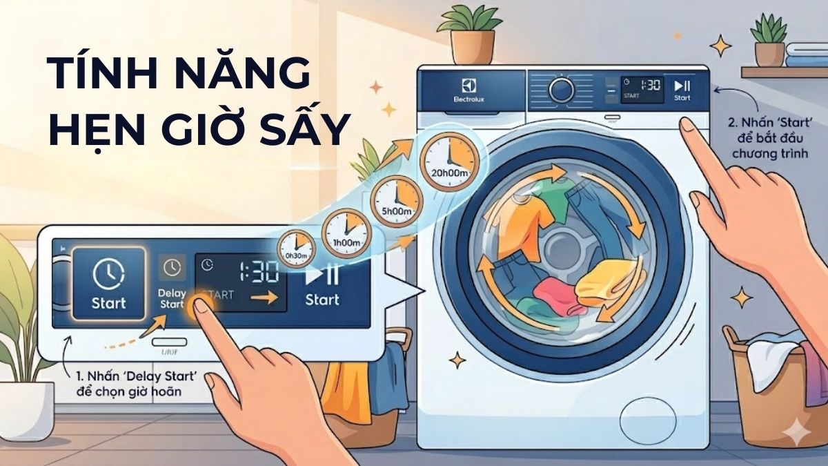 Tính năng hẹn giờ sấy của máy sấy Electrolux