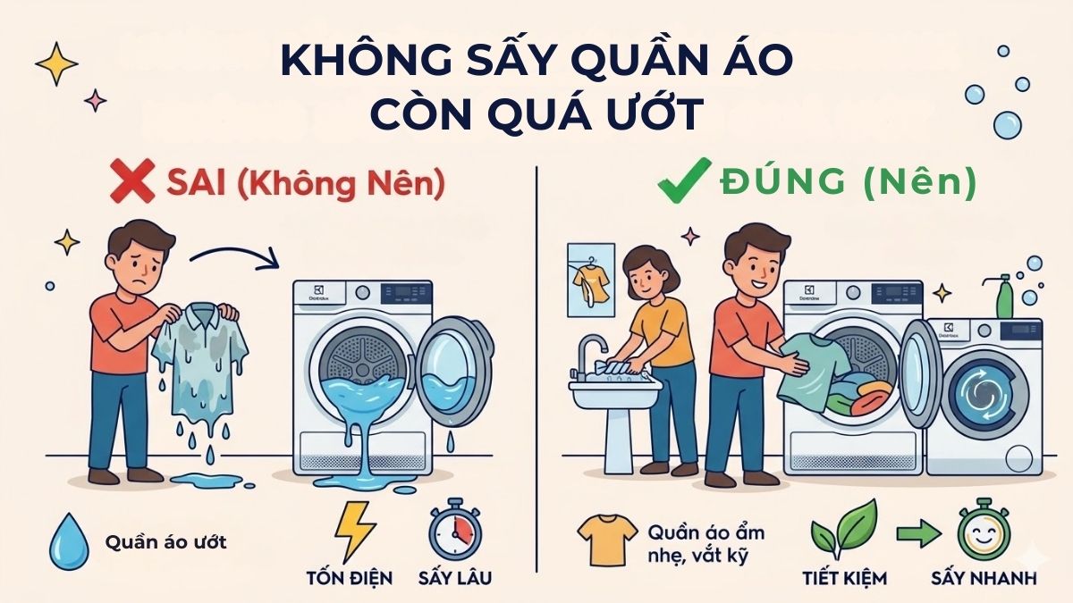 Không sấy quần áo còn quá ướt