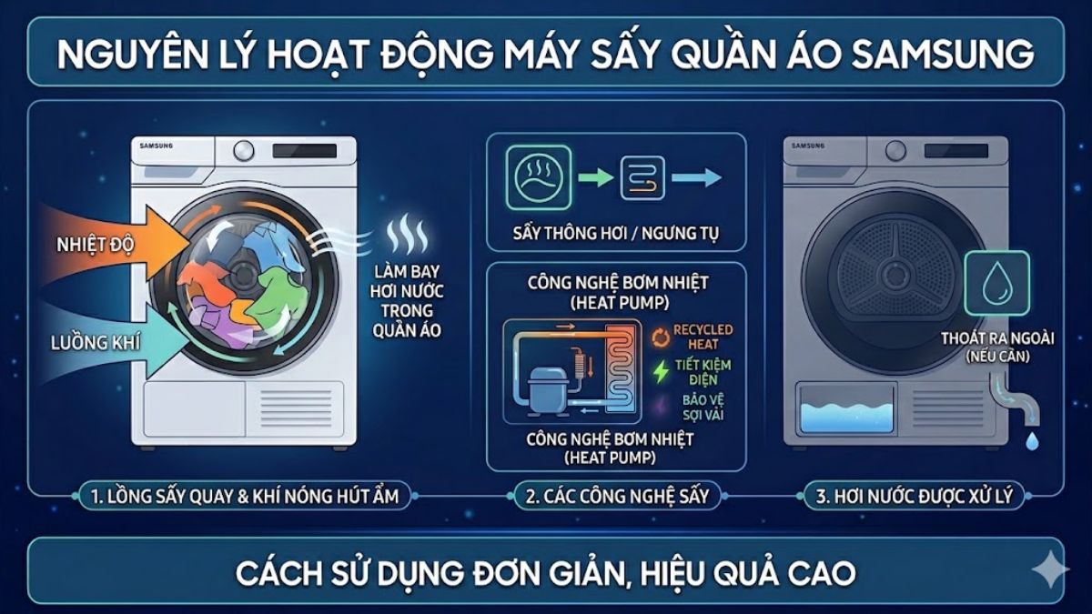 Cách thức hoạt động của máy sấy quần áo Samsung