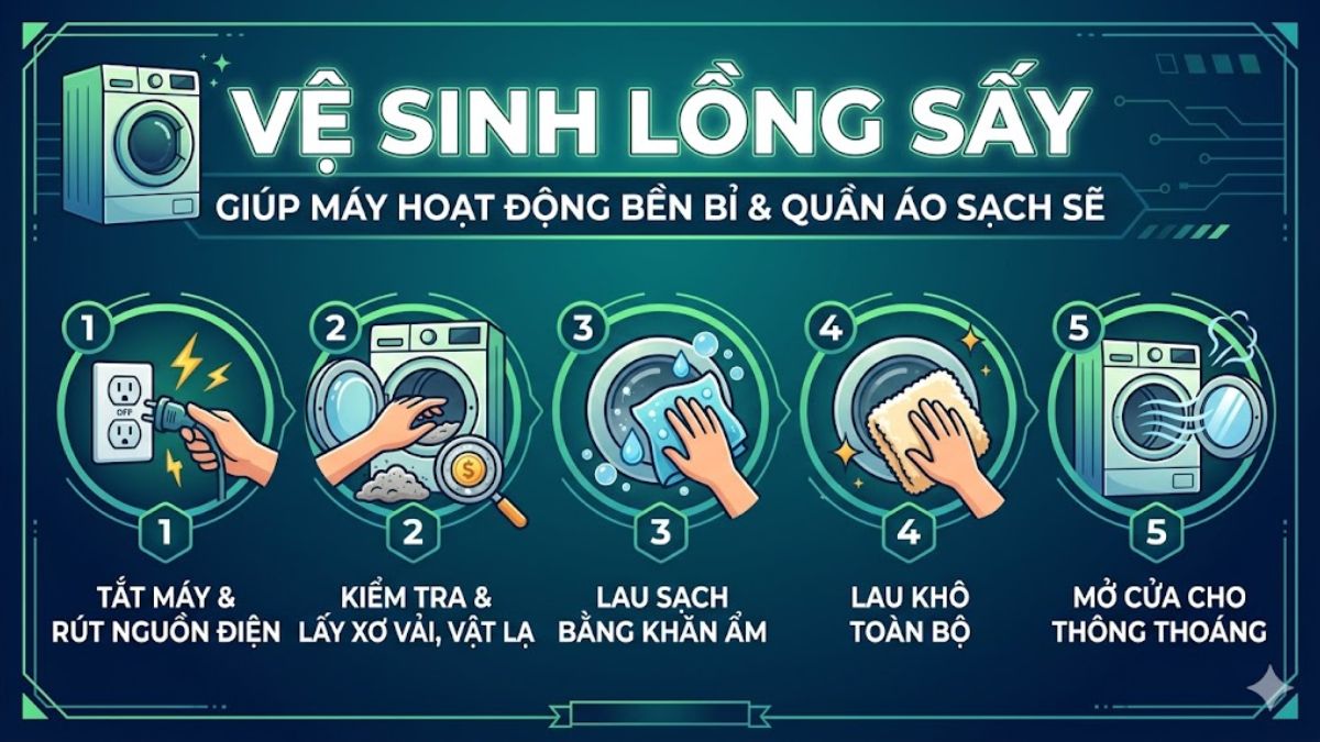 Cách vệ sinh lồng sấy của máy sấy quần áo