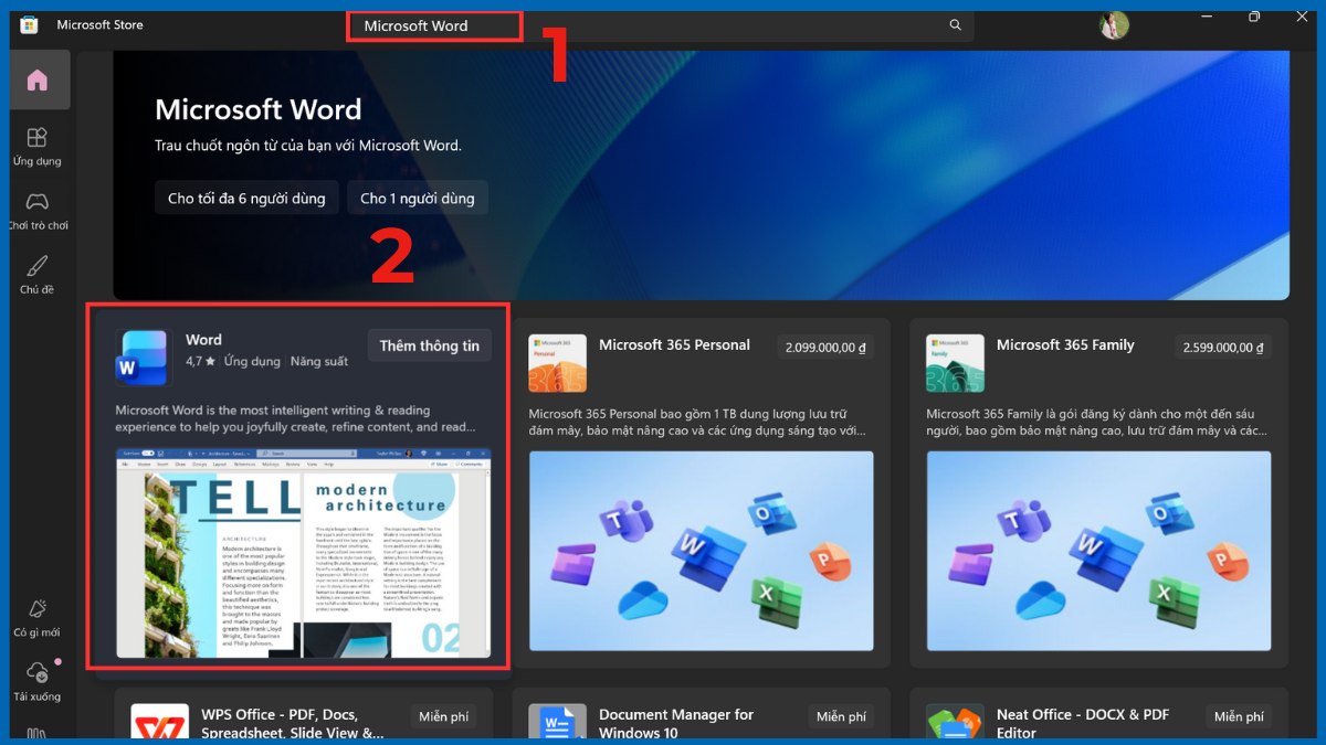 Cách tải Word thông qua Microsoft Store