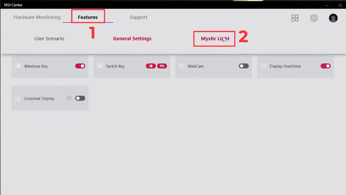 Tắt đèn bàn phím MSI bằng MSI Center