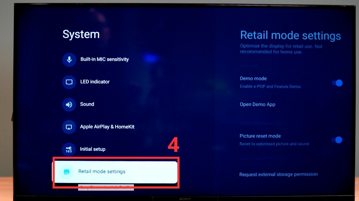 Thoát chế độ Demo cho Android TV/Google TV của Sony