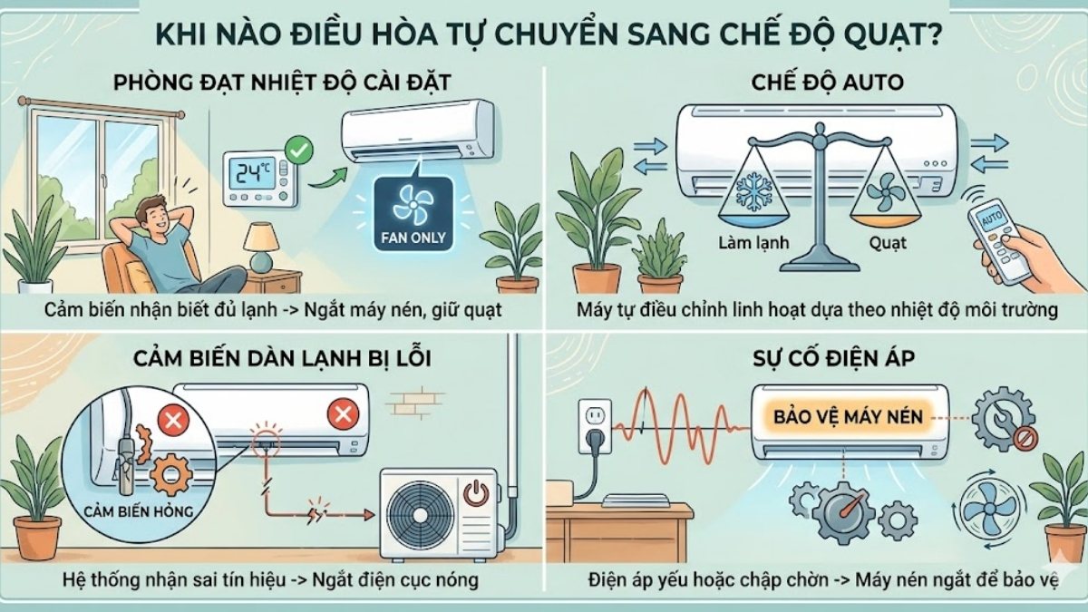 Khi nào điều hòa tự chuyển sang chế độ quạt?