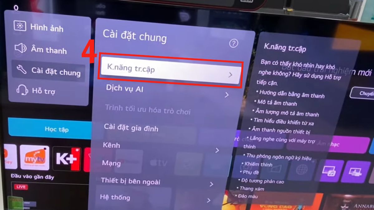 Cách tắt giọng nói trên tivi LG qua menu cài đặt