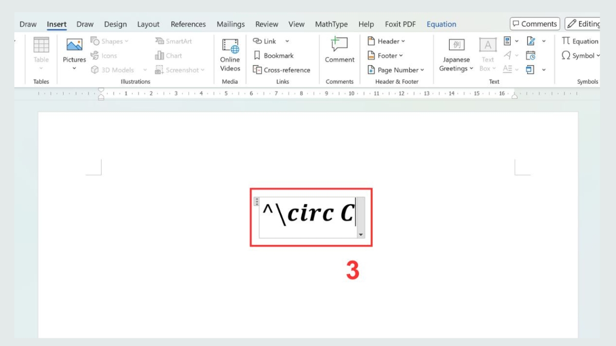 Sử dụng Equation để viết độ C