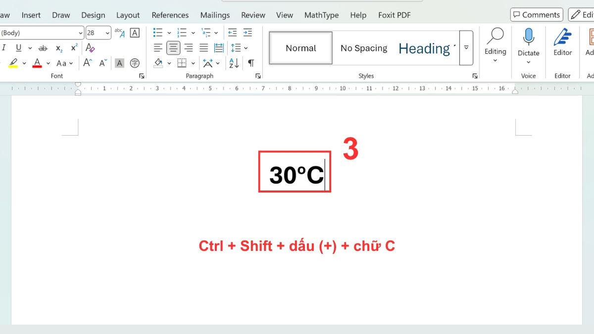 Sử dụng phím tắt để viết độ C trong Word