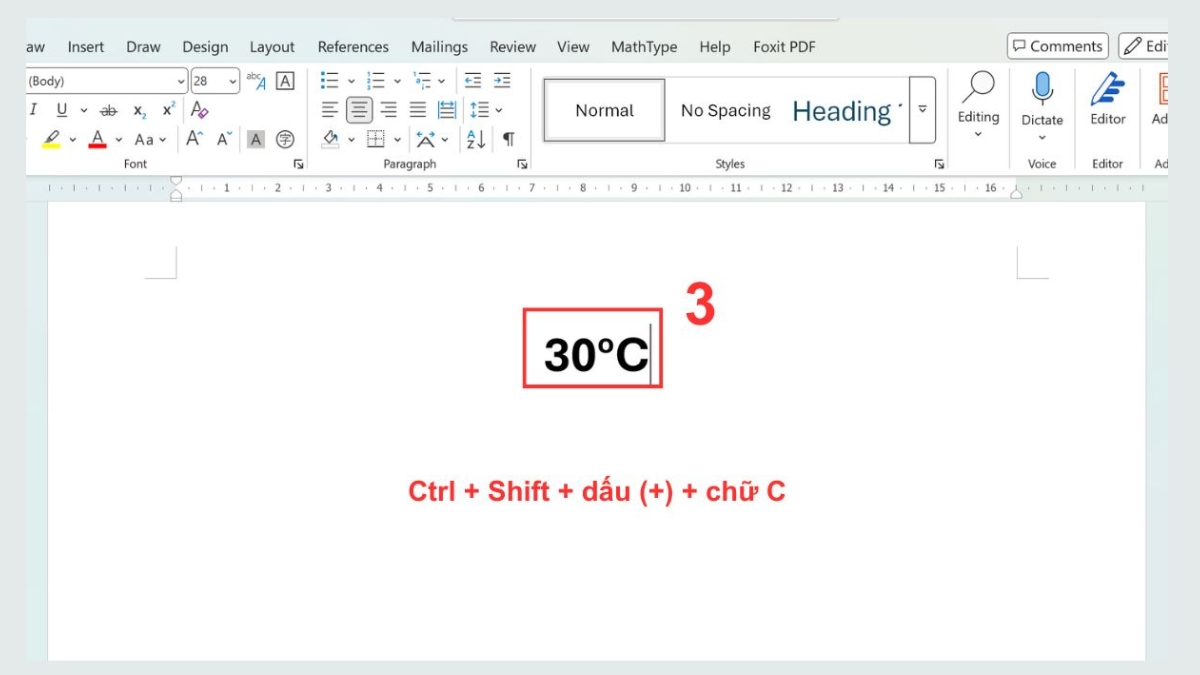 Sử dụng phím tắt để viết độ C trong Word