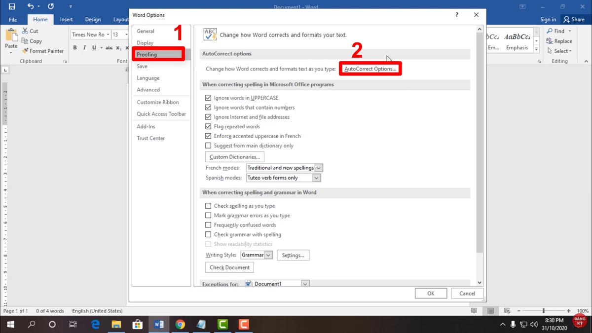 Sử dụng chức năng "AutoCorrect Options" bước 2
