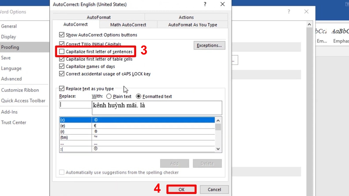 Sử dụng chức năng "AutoCorrect Options" bước 3
