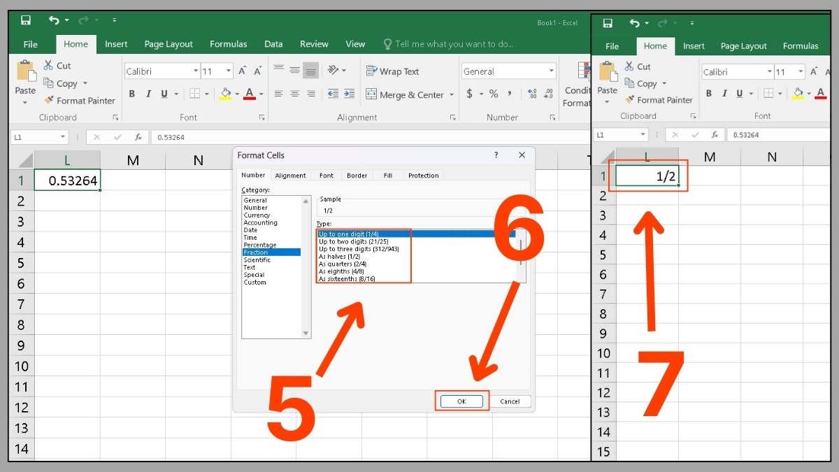 Dùng định dạng Fraction trong Format Cells để viết phân số trong Excel