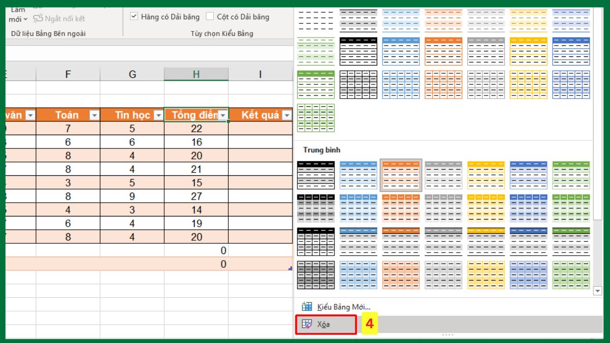 Cách xoá bảng trong Excel giữ nguyên dữ liệu